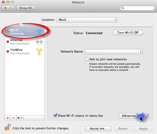 Mac Select the Network Connection